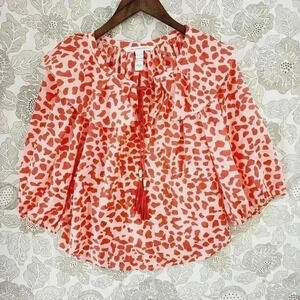 Diane Von Furstenberg Women's Blouse Keyhole Animal Print Balloon sleeve Size 0